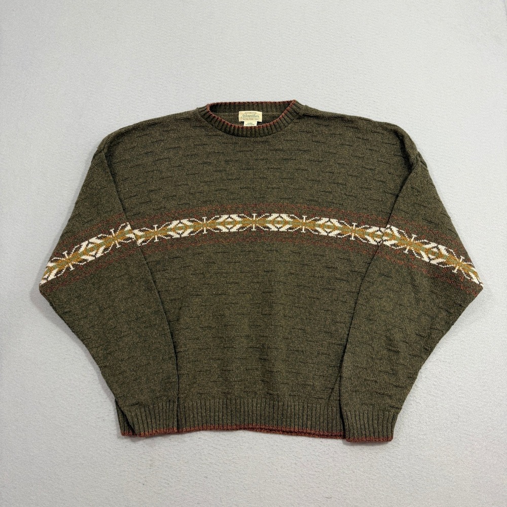 Vintage St. Johns Bay Sweater XL Crewneck Geometric Knit Pullover Cotton Blend